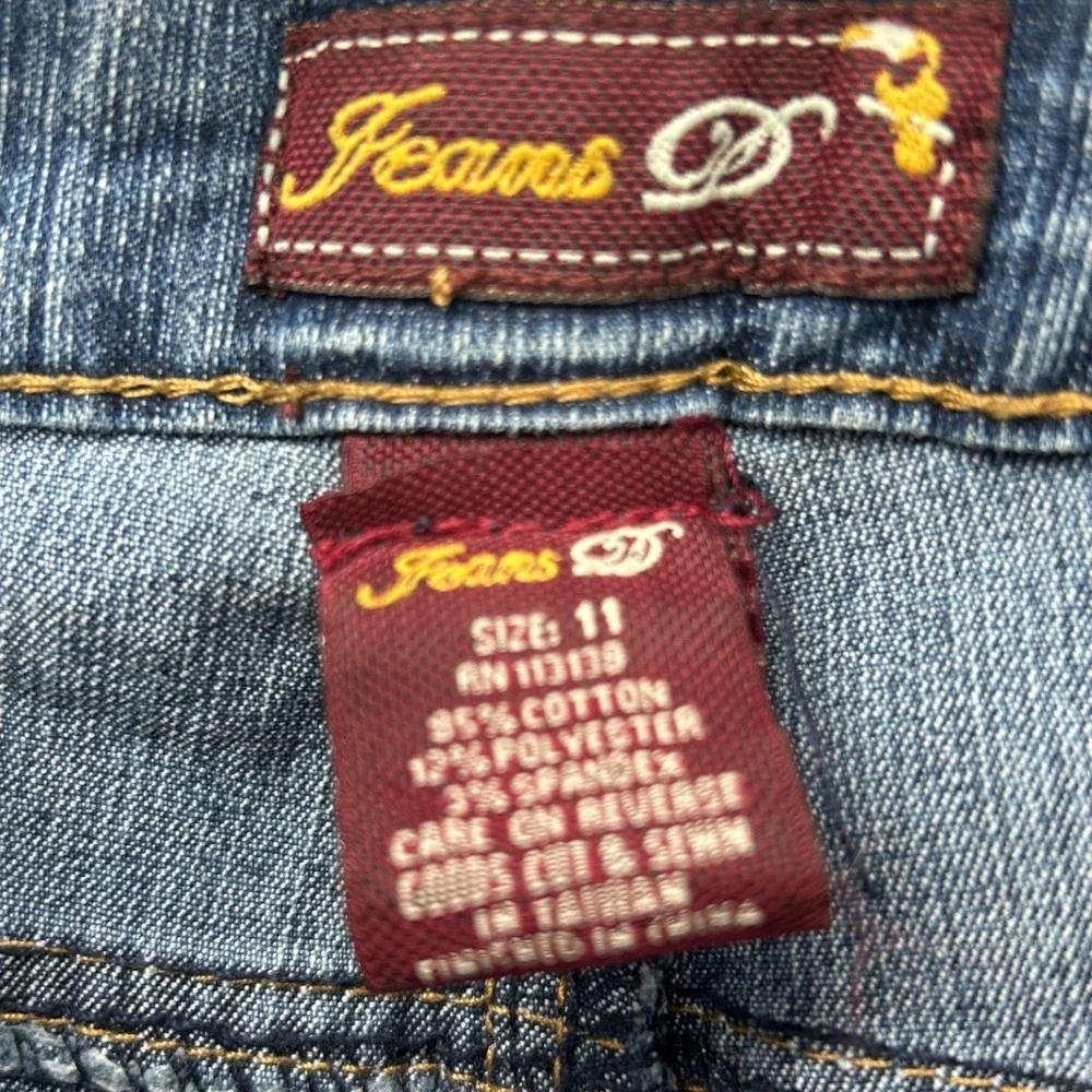 Vintage Y2K Jeans D Blue Denim Capri Jeans Zebra Cuff Rhinestone Trim Size 11